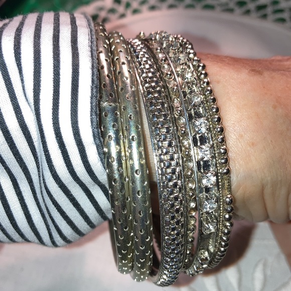 Set of 6 Silvertone bangle bracelets w/ appx 3” diameter, various textures $10 - Picture 7 of 7